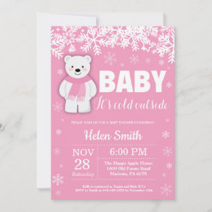 Poolbeer Winter Meisje Baby Shower Sneeuwvlok Kaart