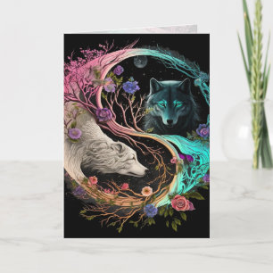 Poolbeer Wolf Yin Yang Grafische Kunstkaart Kaart