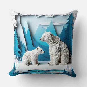 Poolbeerfamilie Arctisch bos scène 🐻❄️ Kussen