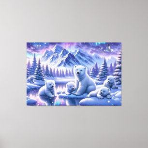 Poolbeerfamilie Besneeuwd Landschap Schilderij Canvas Afdruk