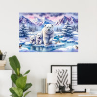 Poolbeerfamilie Besneeuwde Scène Schilderij