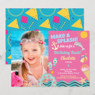 Poolfeest verjaardagsfoto uitnodiging voor meisje