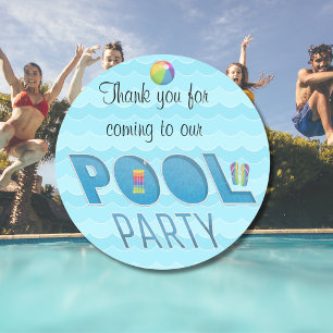 Poolparty bedankt regenboog versie ronde sticker