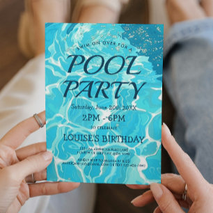 Poolparty I Uitnodiging Lichtblauw Water