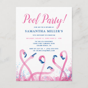 poolparty Tropisch blauw roze flamingo verjaarda Briefkaart