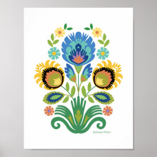 Pools Floral Azure Blue Papercut Design Poster