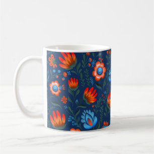 Pools Folk Bloemen Wycinanki Blauw Koffiemok