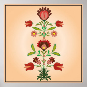 Pools folk Embroidery Flowers Pattern, Poster