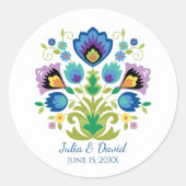 Pools Folk Flowers Blue Lavender Ronde Sticker (Voorkant)