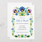 Pools Folk Flowers Blue Lavender Save The Date (Voorkant / Achterkant)