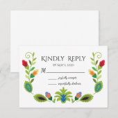 Pools Folk Flowers Red RSVP Kaartje (Voorkant / Achterkant)