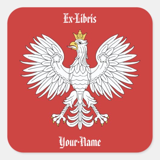 Poolse adelaar boekenplaat vierkante sticker (Voorkant)