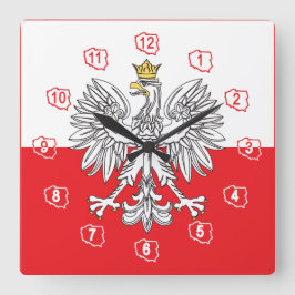 Poolse adelaar met gouden koningsmuur vierkante klok