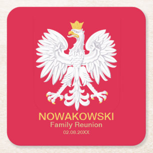 Poolse adelaar 🦅 Polski Poland Crest Reunion Vierkante Kartonnen Onderzetter