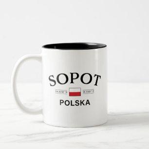 Poolse coördinaten Sopot Polska (Polen) Tweekleurige Koffiemok