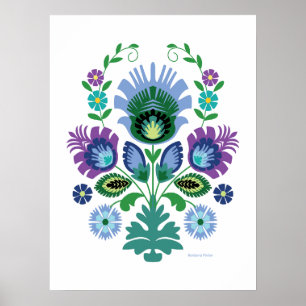 Poolse Folk Art Light Blue Flower Poster