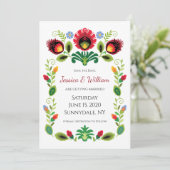 Poolse Folk Flowers Red Save the Date Card (Staand voorkant)