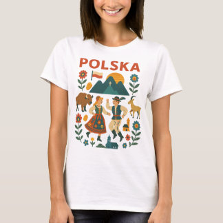 Poolse Folk Mountain Flat Kunst T-shirt