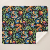Poolse Folk Roosters Sherpa Blanket Deken (Voorkant (horizontaal))
