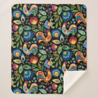 Poolse Folk Roosters Sherpa Blanket Sherpa Deken