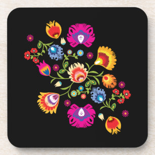 Poolse folklore met roze bloemen bier onderzetter