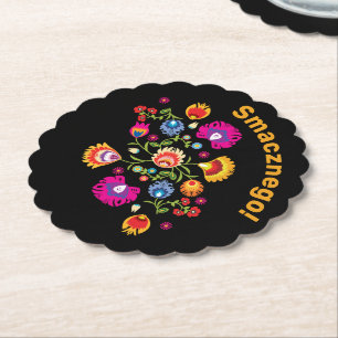 Poolse folklore met roze bloemen Kartonnen Onderzetters