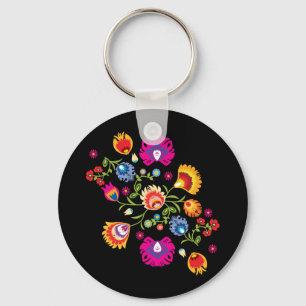 Poolse folklore met roze bloemen sleutelhanger