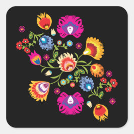 Poolse folklore met roze bloemen vierkante sticker