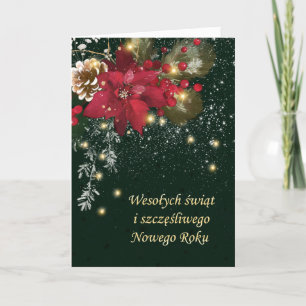Poolse kerst poinsettia Pine Holly Garland Ho Feestdagen Kaart