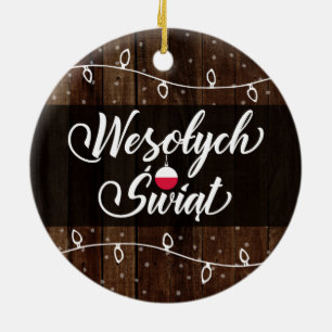 Poolse kerst, Wesołych Świąt Rustic Keramisch Ornament