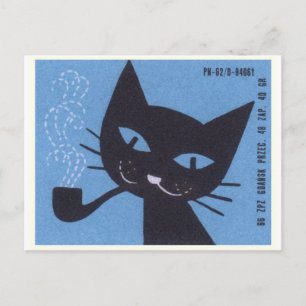  Poolse matchbox met etiket op kattenrokerpijp Briefkaart