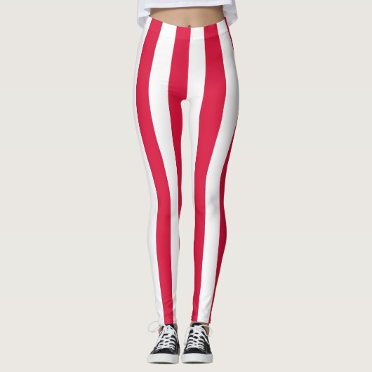 Poolse nationale vlagkleuren - verticale streep leggings (Voorkant)