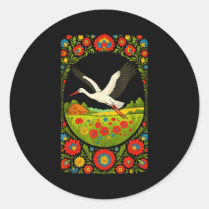 Poolse Ooievaar Volkskunst Polska Plattelandse Ont Ronde Sticker