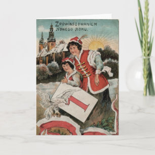 Poolse retro New Years day card Kaart