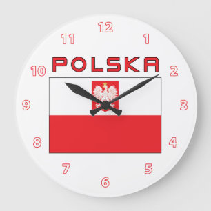 Poolse valk vlag met polska wandklok grote klok