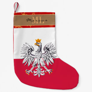 Poolse Vlag kous, Polen, monogram, sneeuwvlok Kleine Kerstsok