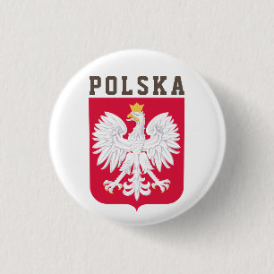 Poolse vlag (met wapen) ronde button 3,2 cm