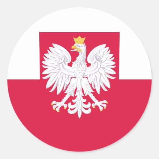 Poolse vlag (met wapen) ronde sticker (Voorkant)