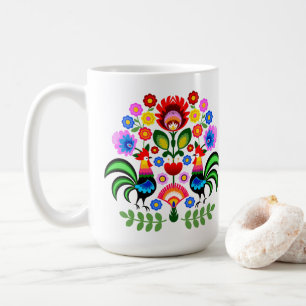 Poolse volkskunst - bloemenborduurpatroon koffiemok