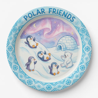 "Poolse Vrienden" Mooie Pinguïns & Ijsbeer Bord