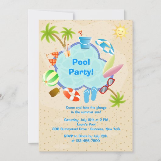 Poolside Invitation Kaart (Voorkant)