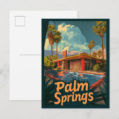 Poolside Paradise: een retro palmveren Briefkaart (Voorkant / Achterkant)