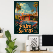 Poolside Paradise: een retro palmveren Poster (Thuiskantoor)
