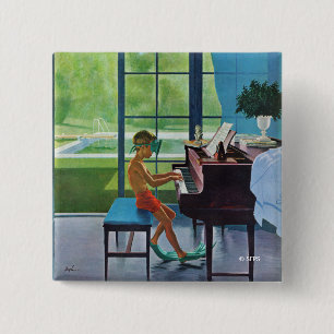 Poolside Piano Practice Vierkante Button 5,1 Cm