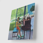 Poolside Piano Practice Vierkante Klok (Hoek)