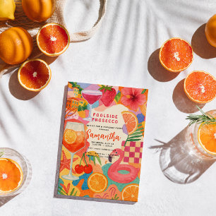 Poolside Prosecco Tropische Collage   Zomer Zwemba Kaart