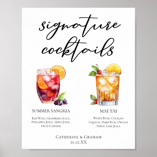 Poolside Signature Cocktails Wedding Menu Poster (Voorkant)