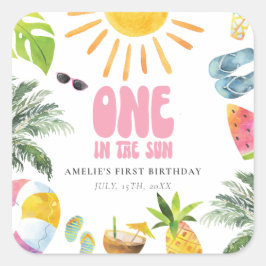 Poolside thema 1e verjaardag vierkante sticker