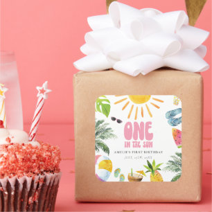 Poolside thema 1e verjaardag vierkante sticker