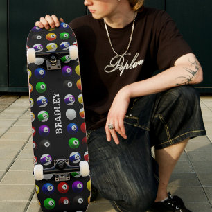 pooltafel biljartballen patroon zwart skateboard